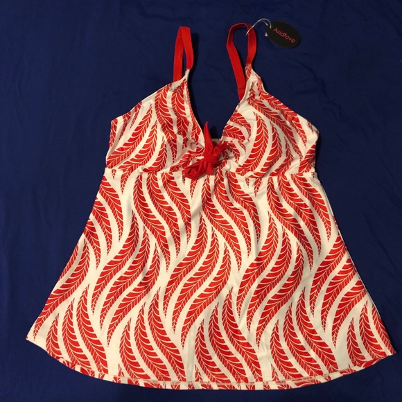 Logeri/AvidLove Ruched RedOranTankini Top, Size L - Picture 2 of 8
